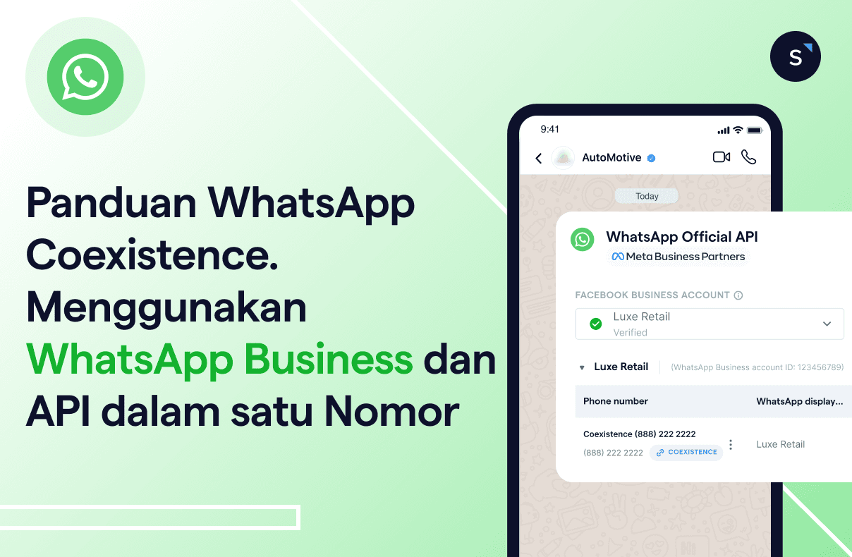 Ilutrasi penggunaan WhatsApp Coexistence. Penggunaan WhatsApp Business dan API dalam satu nomor